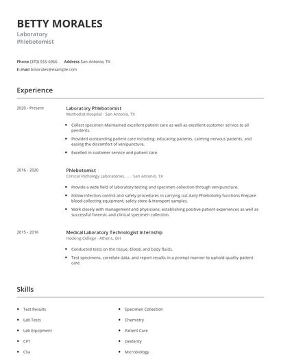 Laboratory Phlebotomist Resume