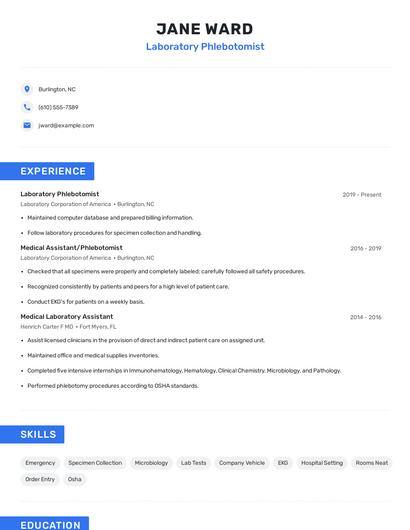 Laboratory Phlebotomist Resume