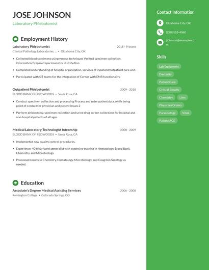 Laboratory Phlebotomist Resume