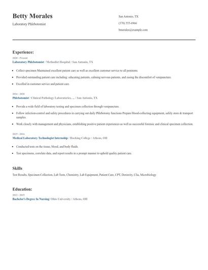 Laboratory Phlebotomist Resume