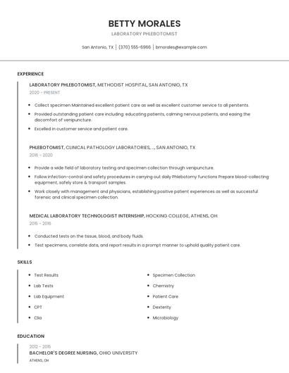 Laboratory Phlebotomist Resume