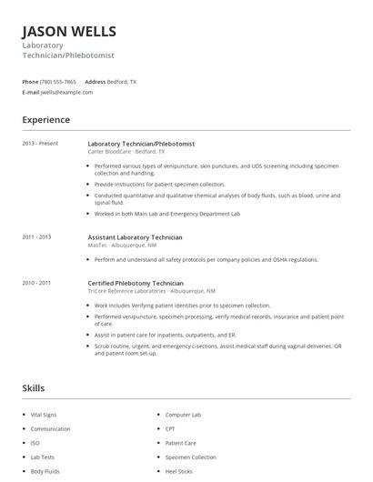 Laboratory Technician/Phlebotomist Resume