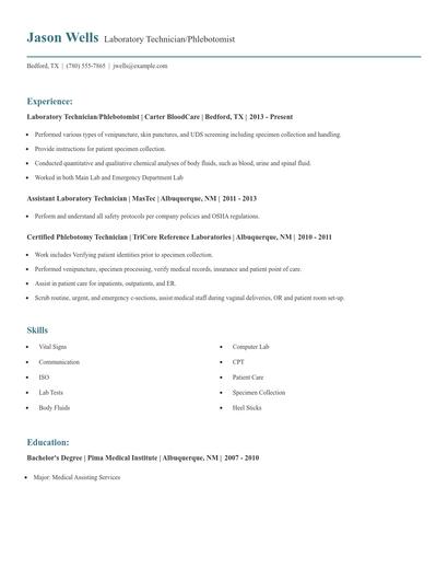 Laboratory Technician/Phlebotomist Resume