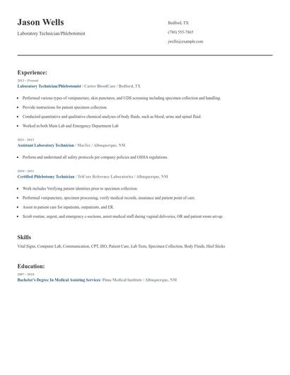 Laboratory Technician/Phlebotomist Resume