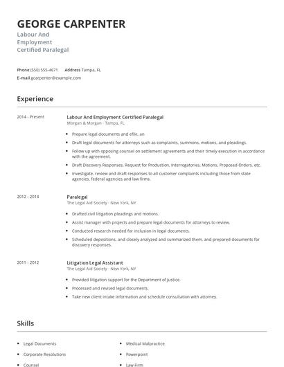 Labour And Employment Certified Paralegal Resume