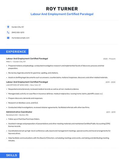 Labour And Employment Certified Paralegal Resume