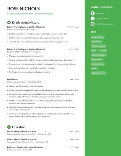 Labour And Employment Certified Paralegal Resume