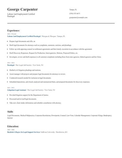 Labour And Employment Certified Paralegal Resume