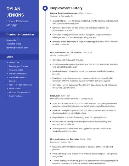Labour Relations Manager Resume