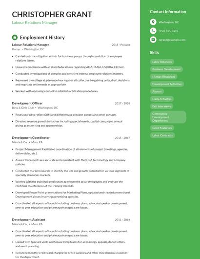 Labour Relations Manager Resume