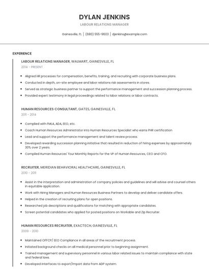 Labour Relations Manager Resume