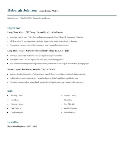 Lamp Shade Maker Resume