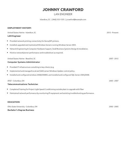 LAN Engineer Resume
