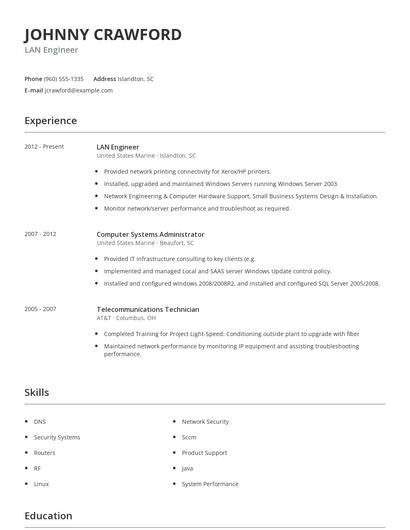 LAN Engineer Resume