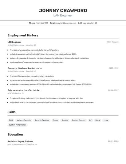 LAN Engineer Resume