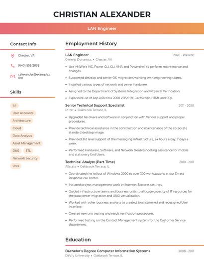 LAN Engineer Resume