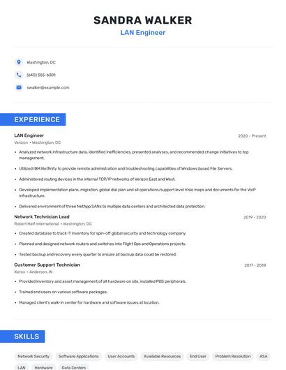 LAN Engineer Resume
