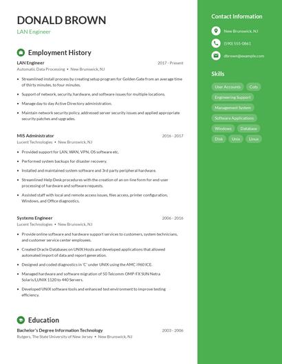 LAN Engineer Resume