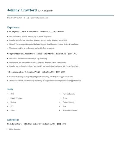LAN Engineer Resume