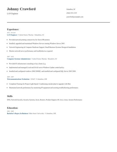 LAN Engineer Resume