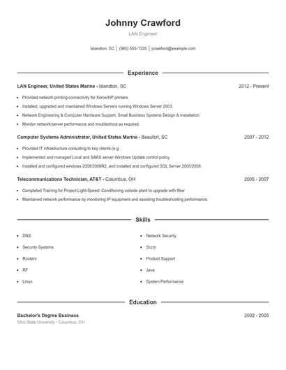LAN Engineer Resume