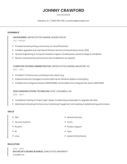 LAN Engineer Resume