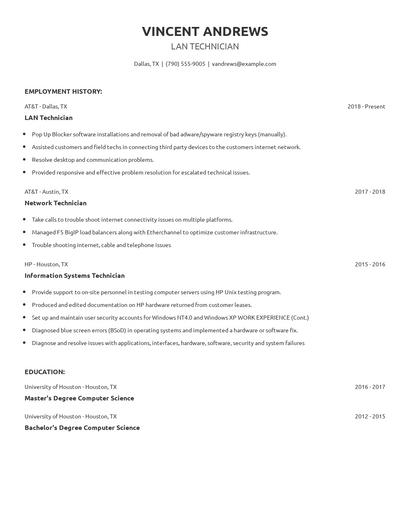 LAN Technician Resume