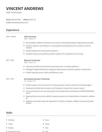 LAN Technician Resume