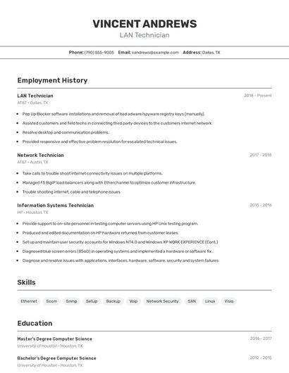 LAN Technician Resume