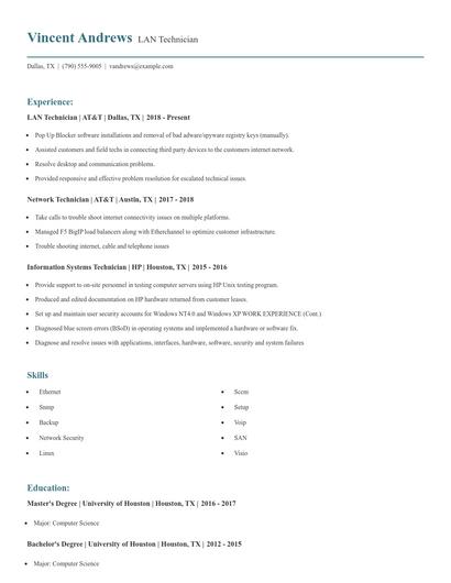 LAN Technician Resume