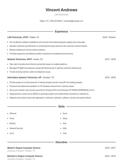 LAN Technician Resume