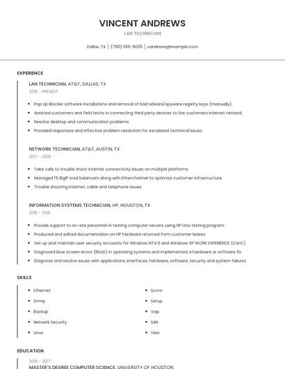 LAN Technician Resume
