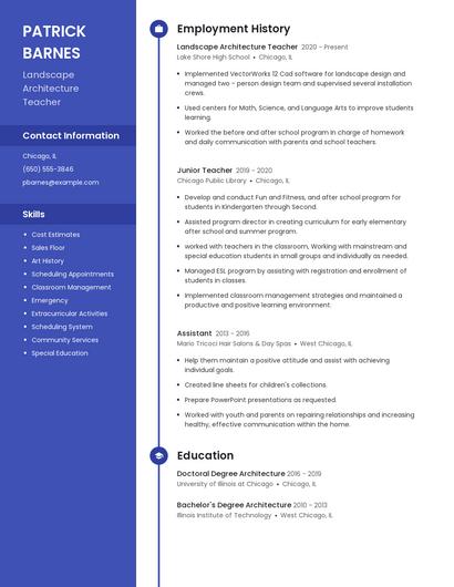 Landscape Architecture Teacher Resume