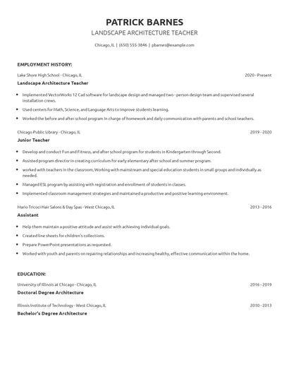 Landscape Architecture Teacher Resume