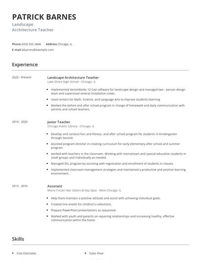 Landscape Architecture Teacher Resume