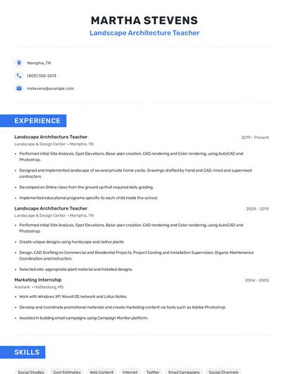 Landscape Architecture Teacher Resume