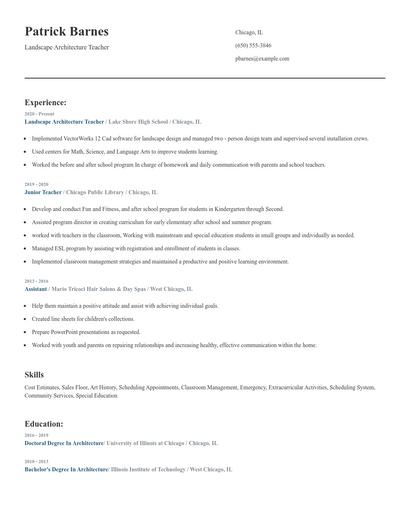 Landscape Architecture Teacher Resume