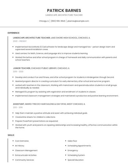 Landscape Architecture Teacher Resume