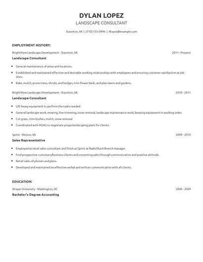 Landscape Consultant Resume