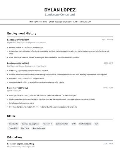 Landscape Consultant Resume