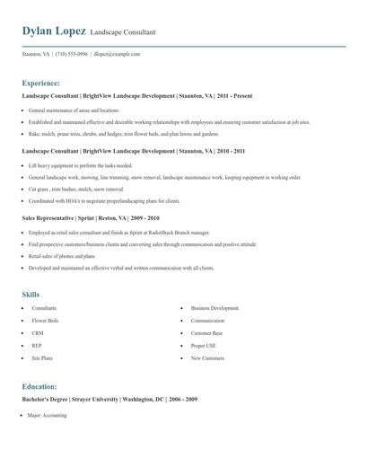 Landscape Consultant Resume