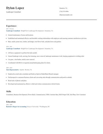 Landscape Consultant Resume