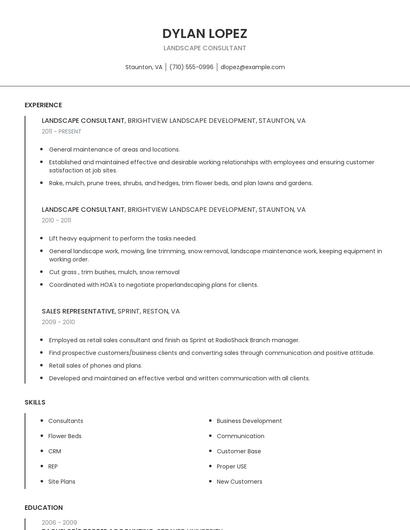 Landscape Consultant Resume