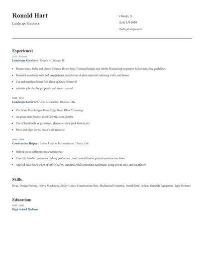 Landscape Gardener Resume