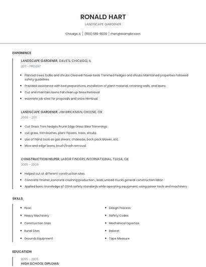 Landscape Gardener Resume