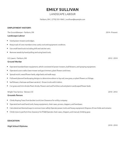 Landscape Labour Resume