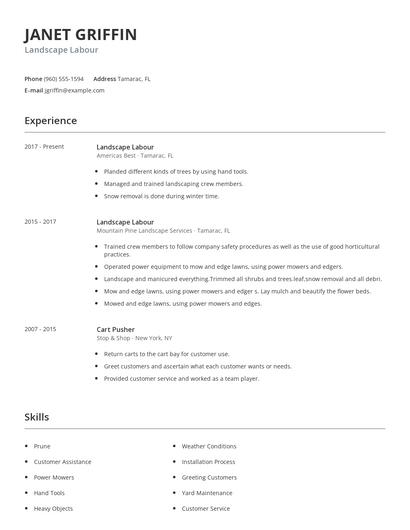 Landscape Labour Resume