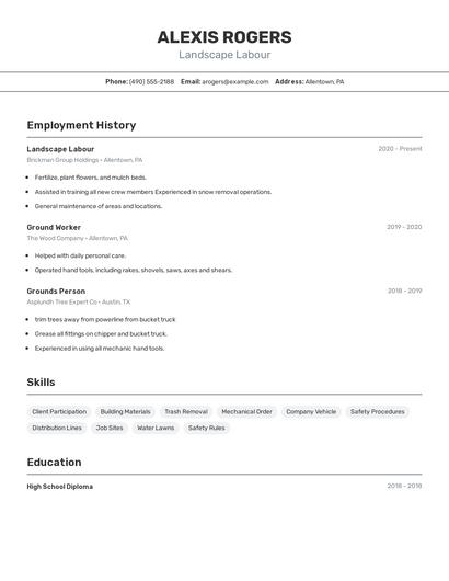 Landscape Labour Resume