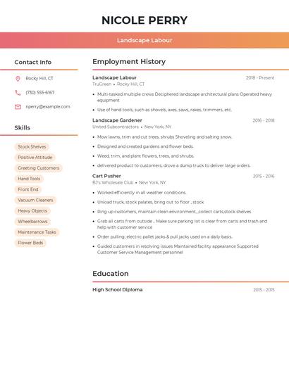 Landscape Labour Resume