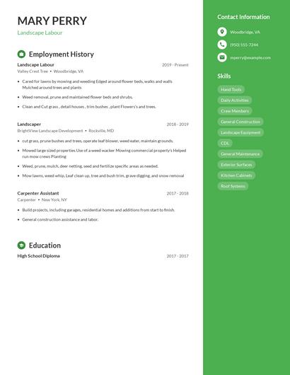 Landscape Labour Resume